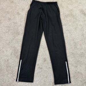 Asics Track Pants Mens M Black Reflective Stripe Zipper Pockets Running Joggers